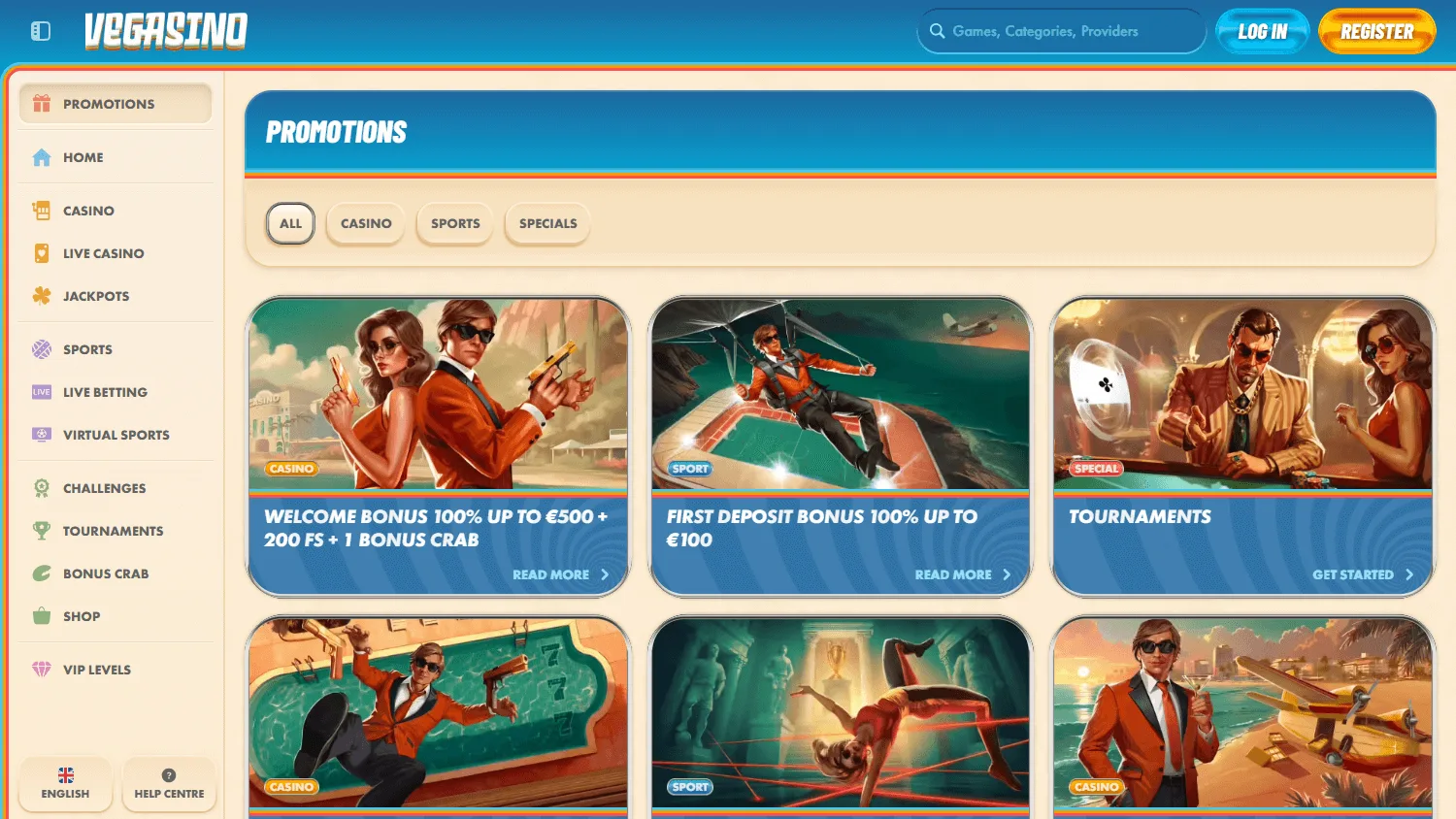 Vegasino Casino promotions on desktop